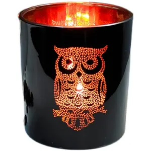 Bán Buôn 8*9Cm 10Oz Đen Vàng Mã Candle Holders Với Owl Pattern Chấp Nhận Custom Made Logo