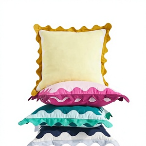 <b>INDIAN</b> TEXTILES H/L Cotton <b>Throw</b> Pillow Cover Square Solid Color Scallop Edge Removable Envelope Closure Minimalist Style - Product Image 1