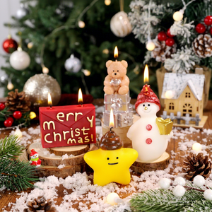 Vela aromática navideña con forma de muñeco de nieve, oso y estrella, para decoración de mesa navideña y adorno para el hogar. - Product Image 1