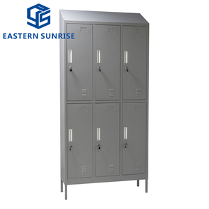 Armoire en acier à <span class=keywords><strong>porte</strong></span> <span class=keywords><strong>coulissante</strong></span> robuste, casier à 6 compartiments avec dessus incliné, miroirs et cintres - Product Image 1