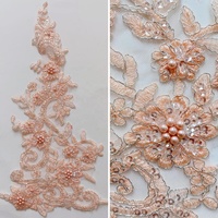 Encaje Ecológico Bordado con Lentejuelas y Cuentas, Diseño Floral, 40x14cm, para Decoración de Prendas, Malla con Patrón Animal
