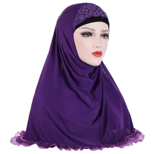 Écharpe en dentelle Garniture Tête Bandanas chapeaux Strass Hijab Musulman Écharpe