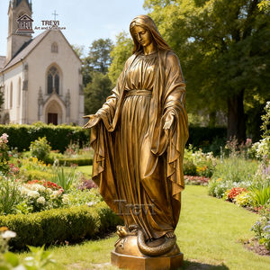 Statue <span class=keywords><strong>de</strong></span> <span class=keywords><strong>la</strong></span> Vierge Marie en bronze doré, sculpture religieuse grandeur nature, en cuivre et en laiton, pour l'extérieur, église européenne, monument commémoratif, mains ouvertes - Product Image 3