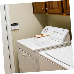 Organisateur de rangement pour salle de bain avec couvercle en bambou, transparent en PET avec couvercle en bois, vente en gros, export - Product Image 3