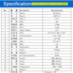 Lente M5 de Distancia Focal de 8 mm, Ángulo Pequeño HFOV de 28 Grados, Sensor de 1/4\", Lente Estenopeica para Cámara de Escáner de Código de Barras, Lente Teleobjetivo M5 de 5MP - Product Image 3