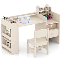 Ensemble table et chaise pour tout-petits avec porte-rouleau de papier amovible, armoire à compartiments, tiroir de rangement et étagère à livres, 2-en-1