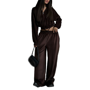 ชุดเสื้อผ้าแฟชั่นสำหรับผู้หญิงชุดออกกำลังกายกางเกงลำลองมีซิปแขนยาวแฟชั่นยอดนิยม - Product Image 4