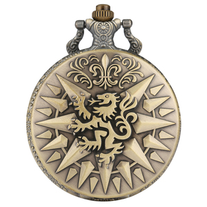 Montre de poche à quartz steampunk avec chaîne, collier médaillon vintage en bronze sur le thème de Game of Thrones, lion <span class=keywords><strong>Lannister</strong></span>, cadeau pour homme - Product Image 5