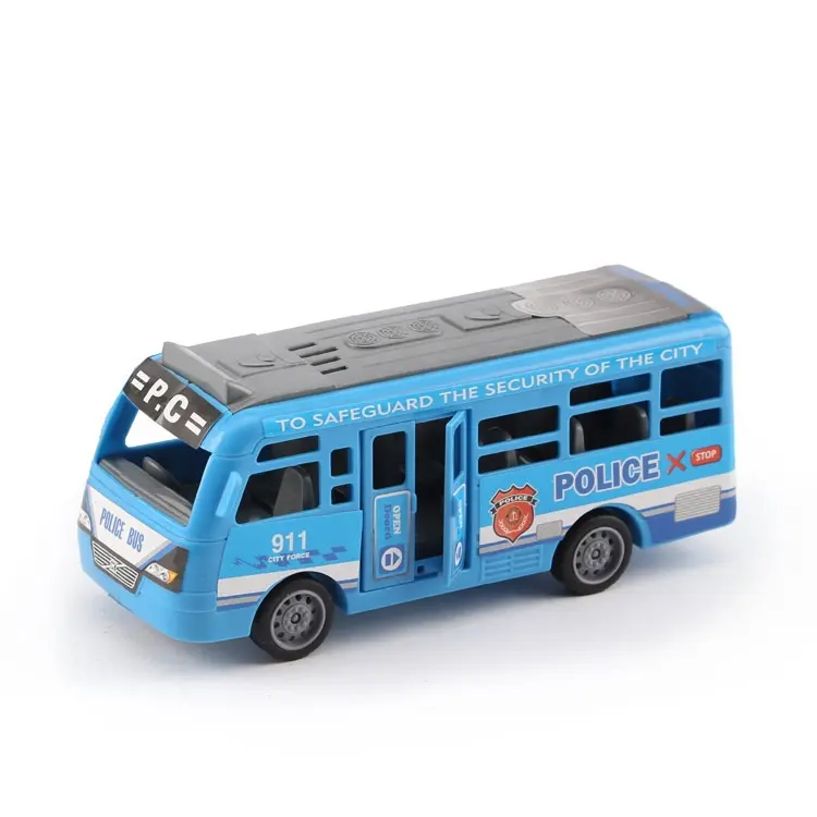 Ônibus de brinquedo de polícia para crianças, carro de porta aberta