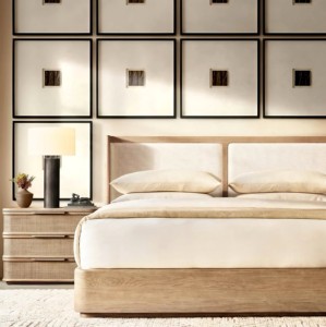 Cabecera Acolchada de Doble Panel de Roble de Lujo Moderno, Cama de Madera Sólida de Alta Gama con Diseño Ecológico para FB-0 - Product Image 4