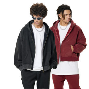 Sudadera con capucha extragrande con cremallera para hombre, de color liso, de forro polar, corte regular, para otoño - Product Image 1