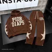 Ensemble de survêtement unisexe marron personnalisé, brodé, avec fermeture éclair, 100 % fibre de bambou, léger et respirant, pour vêtements de sport
