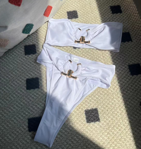 Baju Renang Wanita Model V-Neck Berlubang 2 Potong dengan Tali Serut dan Logo Kustom Liu Ming - Product Image 3