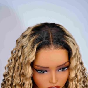 Listo para ir 100% Pelucas de cabello humano Rubio miel <span class=keywords><strong>Balayage</strong></span> <span class=keywords><strong>en</strong></span> marrón Pelucas de cabello humano rizado profundo Cierre Pre-Todo Peluca sin pegamento - Product Image 3