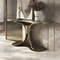 Meubles de maison, salon, table de console moderne en marbre avec tiroir, cadre en acier inoxydable doré de luxe, appartement, couloir
