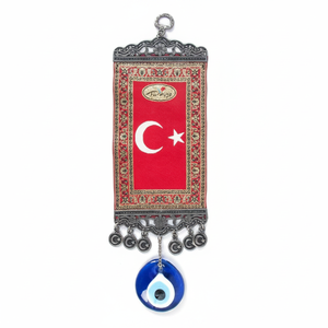 Décoration murale tissée turque de 10 cm avec motif de drapeau turc et mauvais œil de Turquie, décoration murale étoile de lune - Product Image 2