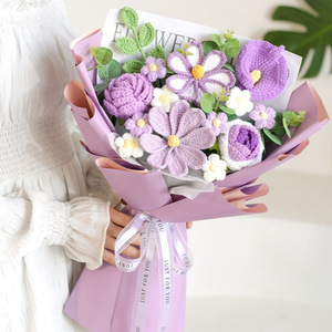 Toque real Flor Artificial Crochet Bouquet Handmade Fios De Malha Flores Presente para Decoração Romântica e Cotidiana - Product Image 5