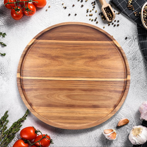 Grand plateau circulaire <span class=keywords><strong>en</strong></span> <span class=keywords><strong>bois</strong></span> d'acacia pour décorations <span class=keywords><strong>de</strong></span> table ottomanes, plateau à café, plateau à nourriture, plateau à trempettes, finition <span class=keywords><strong>bois</strong></span>. - Product Image 6