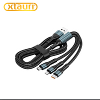 XTAURI BX065 Cable de Carga Rápida 3 en 1 Portátil de Aleación de Aluminio USB-C/USB-A 5A, Conductor de Cobre Puro, Blindado con PVC para Teléfonos Móviles