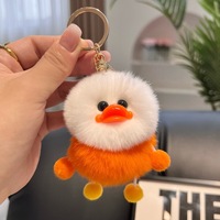 Porte-clés en peluche canard mignon de dessin animé créatif, poupée en peluche, accessoires de sac et de voiture, porte-clés pompon, petits cadeaux