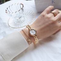 Montre à quartz pour femme plaquée or de luxe rétro, bracelet à maillons en feuille de blé, petit cadran rond, montre-bracelet élégante