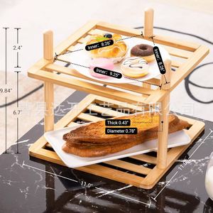 Double Layer Bamboo Fruit Rack Kitchen Storage Organizer For Fruit And <b>Vegetables</b> 8-11.9in Depth Multipurpose Desktop <b>Stand</b> - Product Image 3