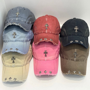 Casquette unisexe en coton pur avec strass personnalisés OEM, bord incurvé, style vintage, casquette de baseball en coton délavé style hip-hop - Product Image 3