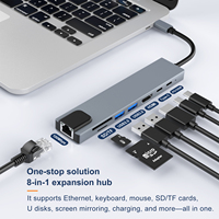 Hub 8-en-1 USB 3.0 Type-C haute vitesse Lecteur de carte 8 ports pour interfaces SD/TF/RJ45 Station d'accueil pour ordinateur et téléphone