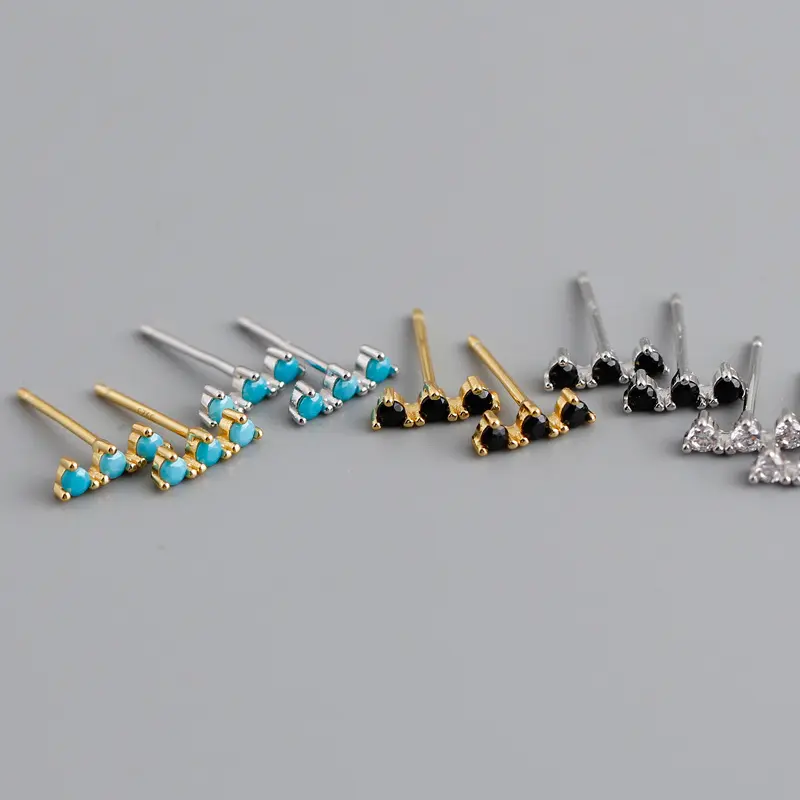 High Quality New Classic Cute Style 925 Sterling Silver Turquoise CZ Stone Pave Stud Earrings For Women