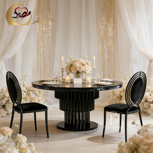 Luxury Modern Black Stainless Steel Round Dining <b>Table</b> Set for Wedding Hotel Apartment Use - Product Image 6