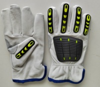 Gants de travail de sécurité pour mécanicien en cuir de chèvre HPPE doublure anti-coupure dos en caoutchouc gants de travail de protection contre les chocs des champs pétrolifères
