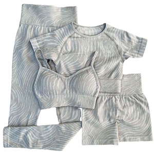 Pantaloncini <span class=keywords><strong>sportivi</strong></span> da Yoga a maniche corte da <span class=keywords><strong>donna</strong></span> nuovi reggiseno senza cuciture in maglia lavata con pietre e <span class=keywords><strong>pantaloni</strong></span> a vita alta con spalline - Product Image 3