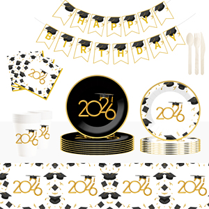 Assiettes, gobelets et serviettes à thème de remise de diplôme DAMAI – Assiettes en carton jetables pour fête de remise de diplôme, fournitures de fête, décorations, pour 8 personnes - Product Image 1