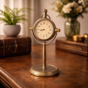 Retro Brown Finish Brass <b>Table</b> <b>Clock</b> Classic Desktop Timepiece Antique Style Office Home Decor - Product Image 1