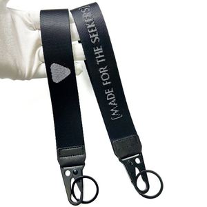 Wholesale 30mm Width Custom Carabiner Stitching Woven Embroidery Jet Tag Keyholder Eagle Beak Black Wrist Strap Lanyard Keychain - Product Image 1