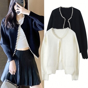 Vente en gros pour boutiques : Cardigan court ample en tricot perlé rétro <span class=keywords><strong>automne</strong></span> 2025 pour femme - Product Image 1