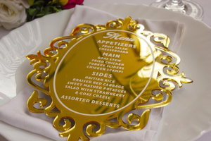 Luxe Laser Gegraveerde Aangepaste Vormen Gouden Spiegel Acryl Bruiloft Uitnodigingskaart Opslaan De Datum <span class=keywords><strong>Menu</strong></span> Kaarten - Product Image 6