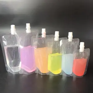 Reusable Standing Liquid Juice Food Packaging Bag Clear Drink Stand Up Transparent Clear Spout Pouch Plastic Drink Bag