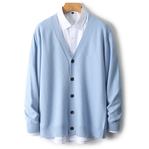 Logo personnalisé d'usine automne et hiver 100% <span class=keywords><strong>laine</strong></span> respirant chaud Style Simple hommes col en v <span class=keywords><strong>cardigan</strong></span> à un bouton - Product Image 4