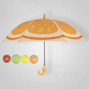 Paraguas de PVC/POE con estampado de frutas para niños y niñas, moda creativa, con limón, sandía, naranja, Impresión de frutas kiwi