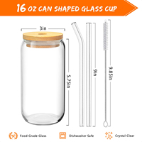 Entrepôt USA gobelet en verre borosilicaté transparent de 16oz avec couvercle en bambou et paille