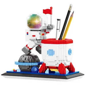 Assembly Mini Building Blocks Led Light Space Astronaut Series Rocket Spaceman Pencil Holder Bricks Sets For Kid