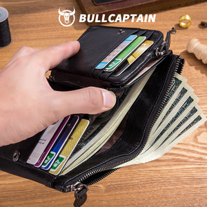BULLCAPTAIN Men Genuine Leather <b>Wallet</b> Vintage <b>RFID</b> <b>Blocking</b> Anti‑Theft Folding <b>Wallet</b> ID Window Coin Pocket and Zipper Closure - Product Image 4