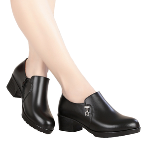 Chaussures de bureau décontractées pour femmes à la mode, talon carré, à enfiler, en cuir véritable uni, printemps - Product Image 2