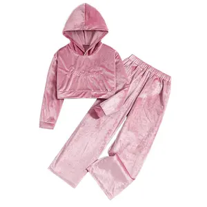 Fashion children's sports hooded outfits 8-12 years old long sleeve top and trousers girls' pink suit