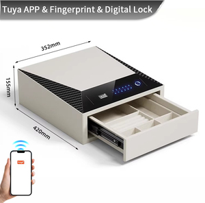 CEQSAFE Smart Biometric Fingerprint Lock <b>Hidden</b> Household Single Layer Premium Leather Jewelry Drawer <b>Safe</b> Box for Jewelry <b>Safe</b> - Product Image 1