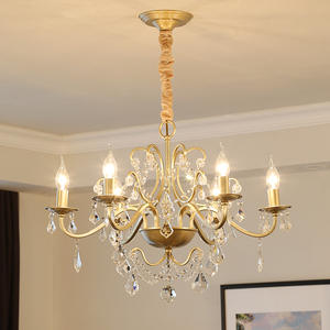 D25.6in Style américain luxe lustre en <span class=keywords><strong>cristal</strong></span> salle de mariage <span class=keywords><strong>chandelier</strong></span> branche pendentif lampe or fer brut salon lumière - Product Image 1