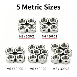 Kit d'assortiment d'<span class=keywords><strong>écrou</strong></span>s hexagonaux en acier inoxydable 304 A2 70, 220 pièces, tailles métriques M3 M4 M5 M6 M8 pour équipements agricoles et d'élevage - Product Image 2