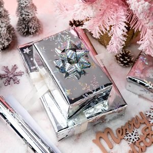 Elegant Holographic Sparkle Snowflake Christmas Gift Laser Gold Stamping <b>Paper</b> Wrapping for Winter Holiday Festive Decoration - Product Image 3