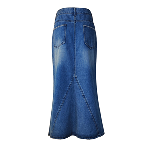 Jupe mi-longue en jean sirène taille haute pour femme |   100% Coton, Lavage Vintage Moyen, Design à Fentes, Mode Urbaine - Product Image 3